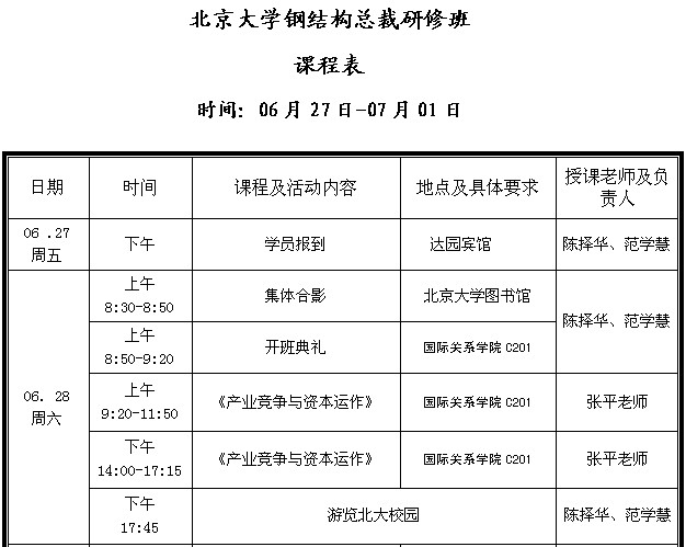 北京大學(xué)鋼結(jié)構(gòu)總裁研修班課程表